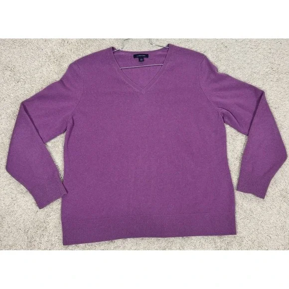 Lands End Lavender Cashmere V-Neck Pullover Sweater Women's XL Luxury Preppy - Picture 7 of 11